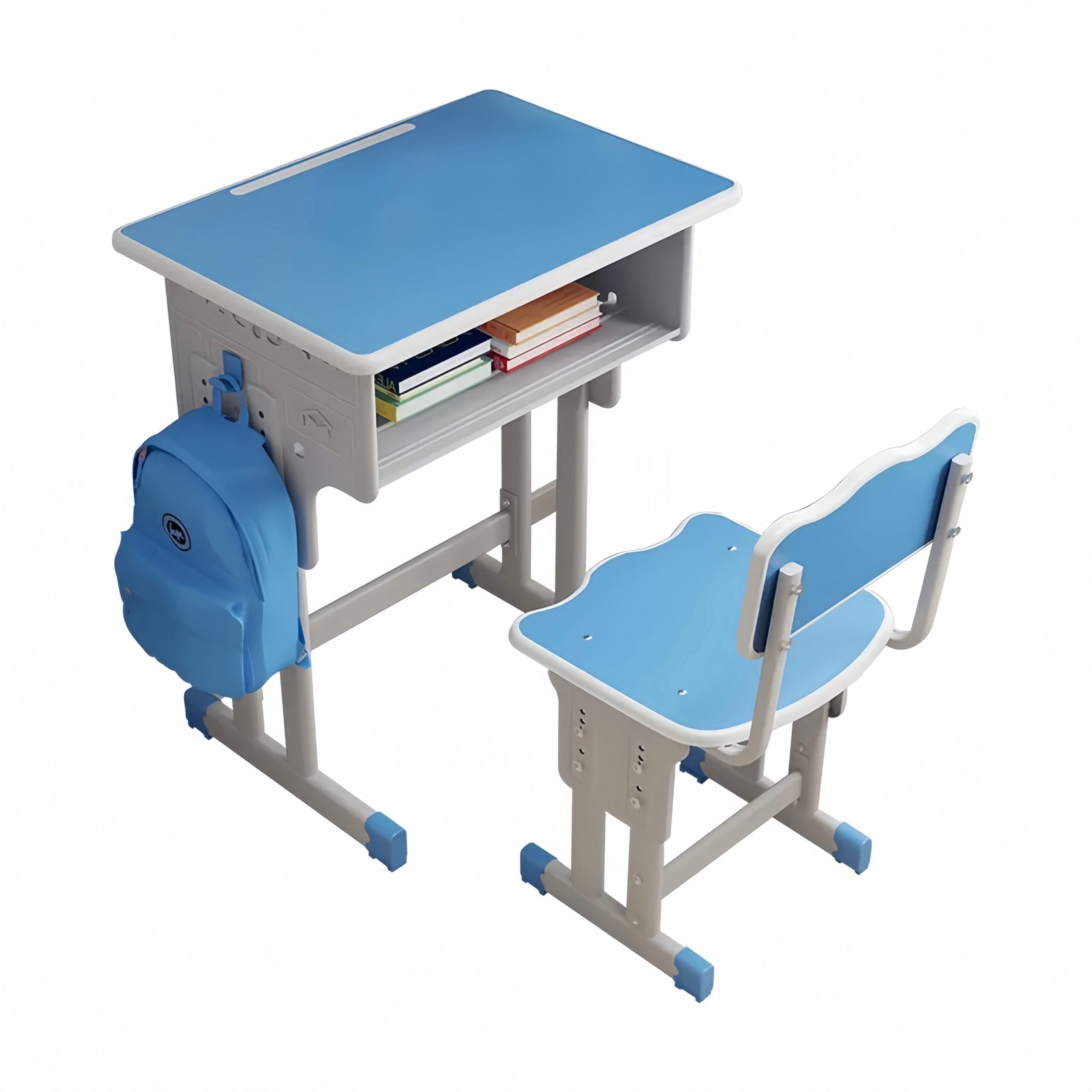 Blue School-Style Student Desk and Chair Set image 0