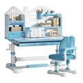 Blue Hand-Crank Adjustable Study Desk and Chair Set with Bookshelf image 0