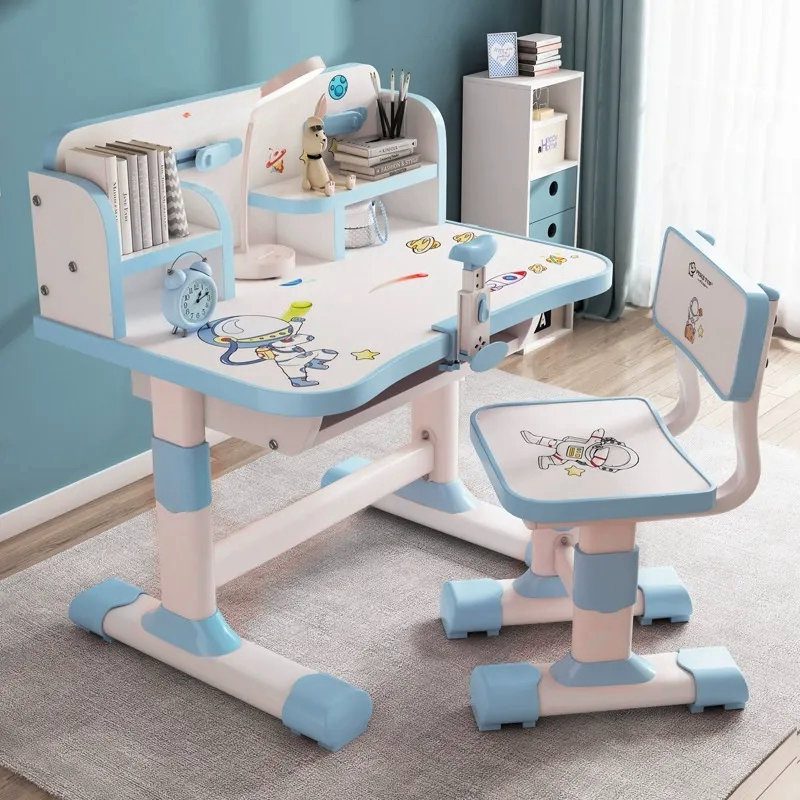 Kids Adjustable Study Desk and Chair Set with Integrated Bookshelf image 1