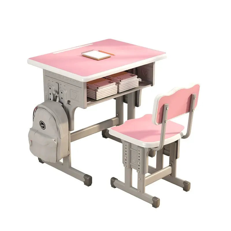 Pink School-Style Kids Study Desk and Chair Set image 0
