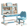 Light Blue Hand-Crank Adjustable Kids Study Desk and Chair Set with Bookshelf image 0
