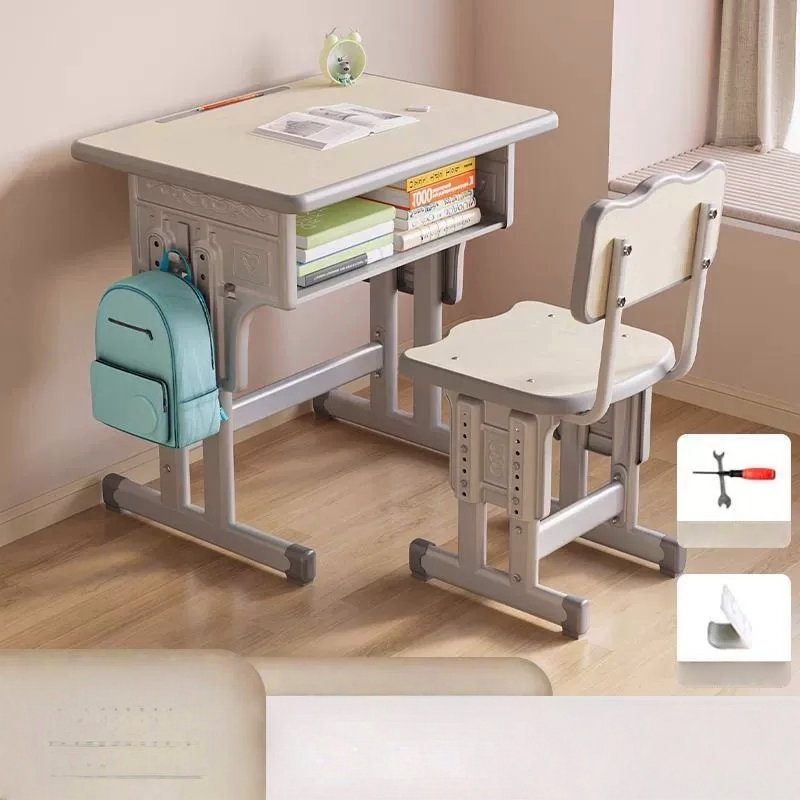 Beige Adjustable Kids Study Desk and Chair Set image 2