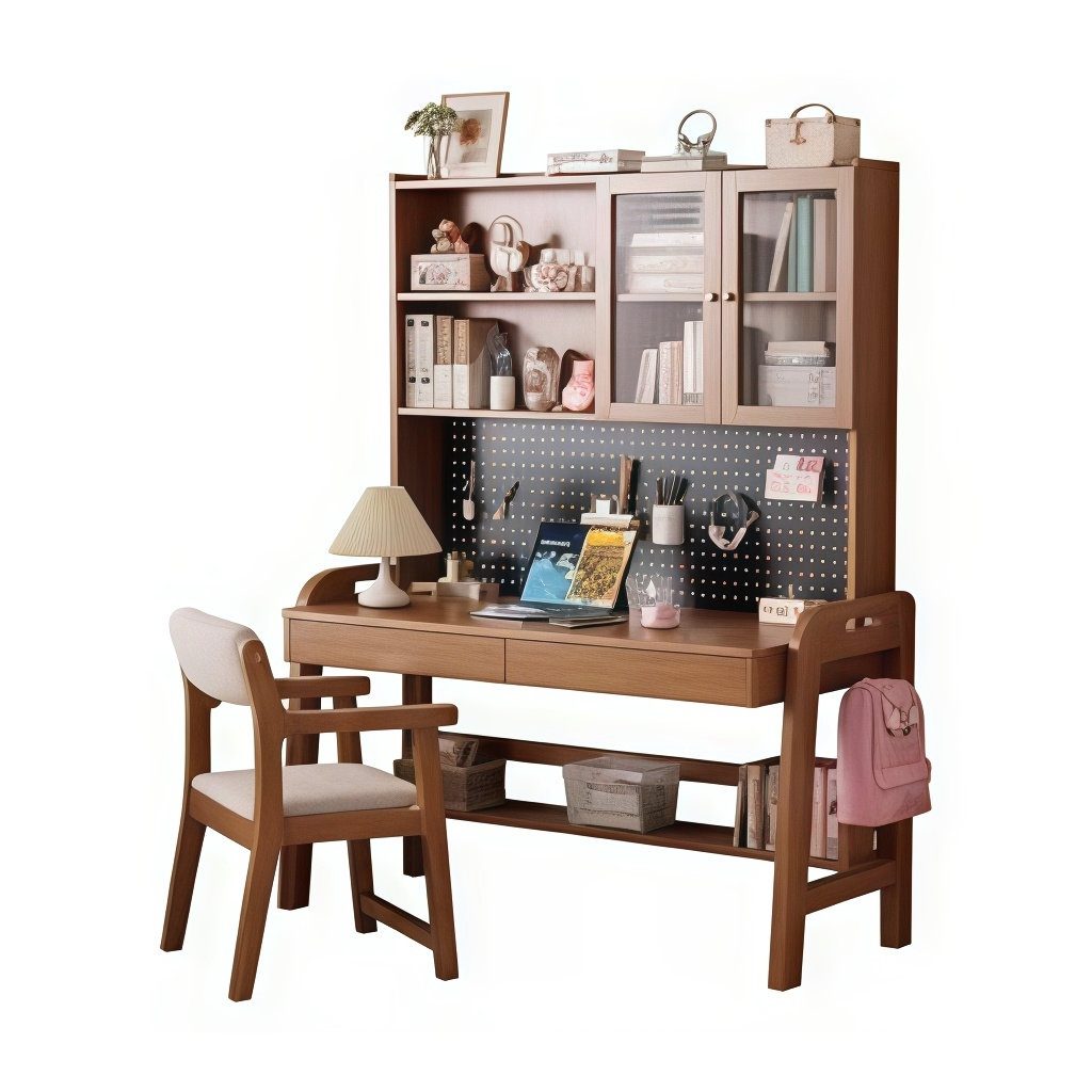 Solid Wood Adjustable Kids Study Desk with Bookshelf image 0