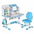 Blue Adjustable Study Desk and Chair Set with Bookshelf image 0