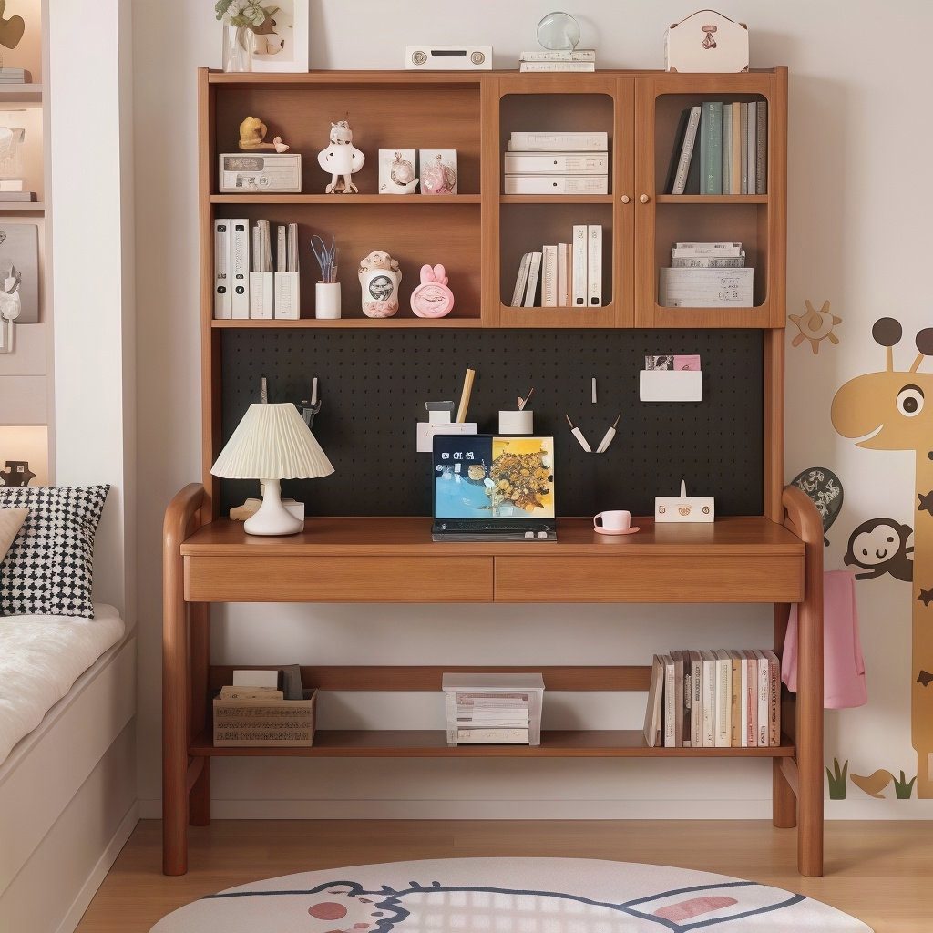 Solid Wood Adjustable Kids Study Desk with Bookshelf image 2