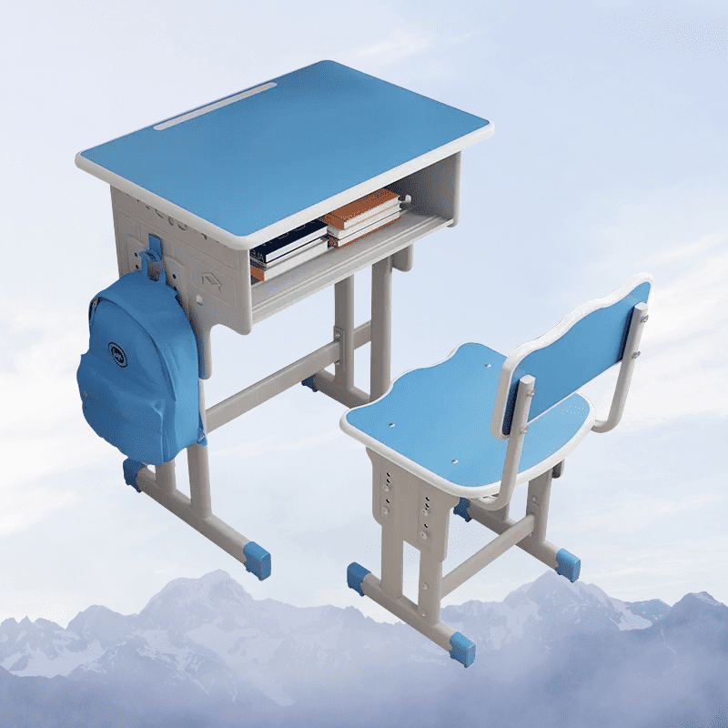 Blue School-Style Student Desk and Chair Set image 1